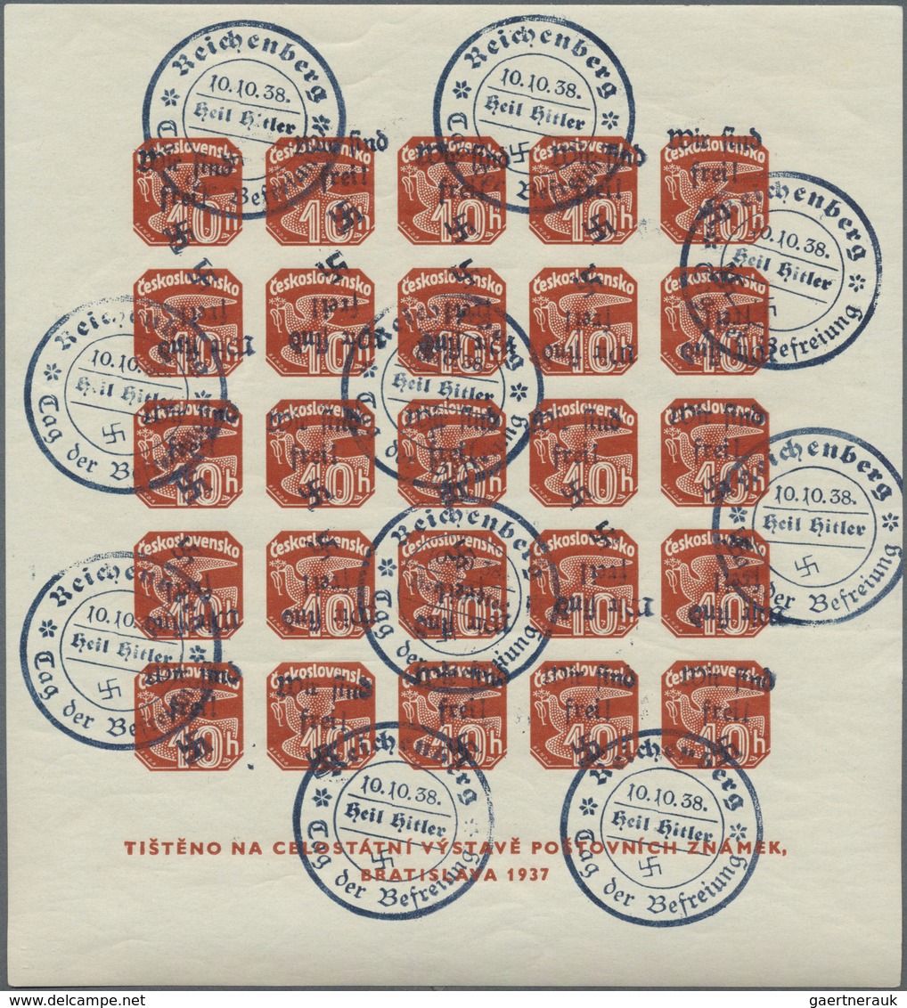 O Sudetenland - Reichenberg: 1938, Ausstellungs-Block Bratislava 1937 Mit 10 Heller Zeitungsmarke Mit - Sudetenland