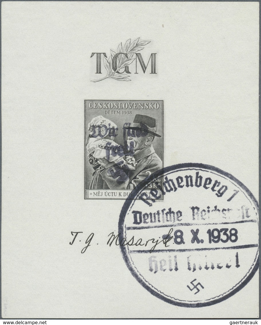 O Sudetenland - Reichenberg: 1938, Masaryk-Block Mit Handstempelaufdruck Von Reichenberg, Gestempelt M - Sudetenland