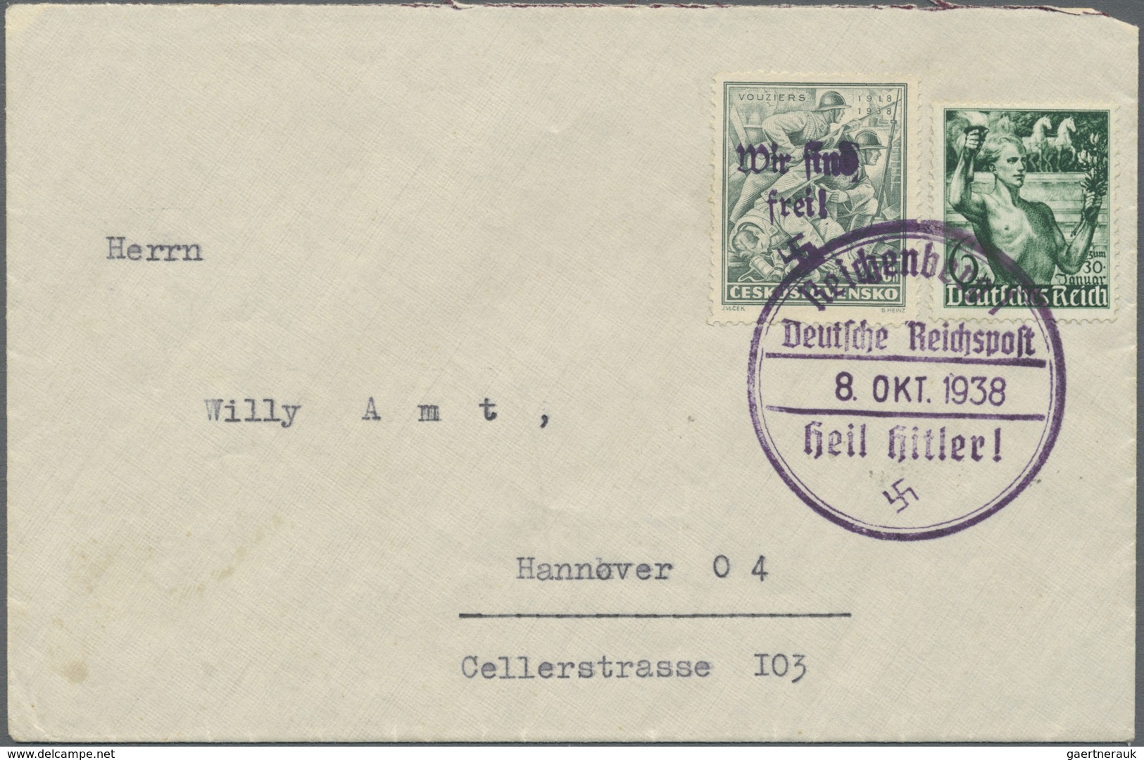 Br Sudetenland - Reichenberg: 1938, 50 H. Vouziers Auf Nicht Befördertem Umschlag Mit Deutsches Reich S - Région Des Sudètes