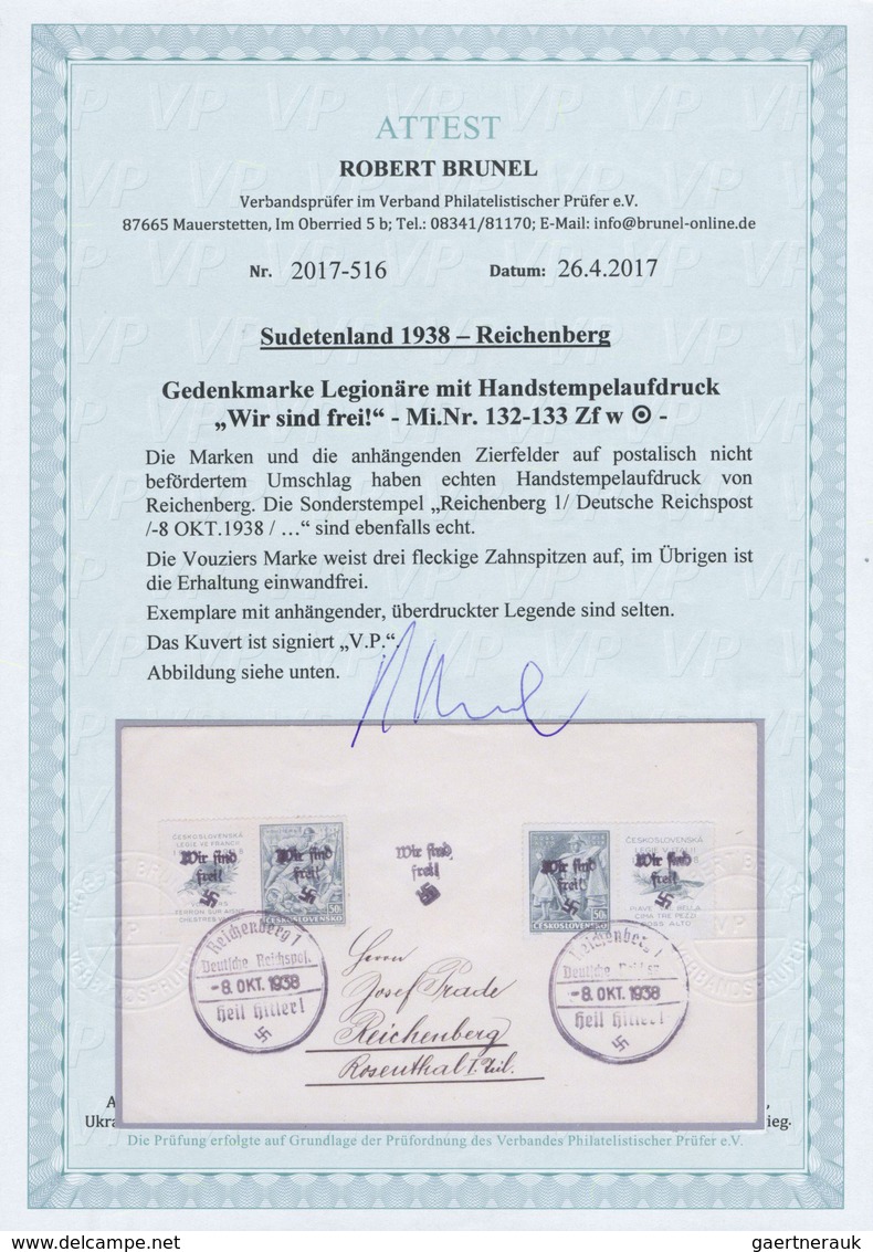 Br Sudetenland - Reichenberg: 1938, Gedenkmarke Legionäre, 2 Versch. Werte Zu 50 Heller (etwas Fleckig - Sudetenland