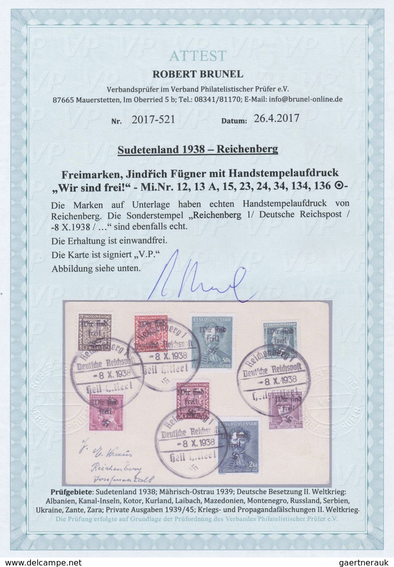 Brfst Sudetenland - Reichenberg: 1938, Gedenkmarken Jindrich Fügner 50 H Und 2 Kr Sowie 6 Werte Freimarken - Sudetenland