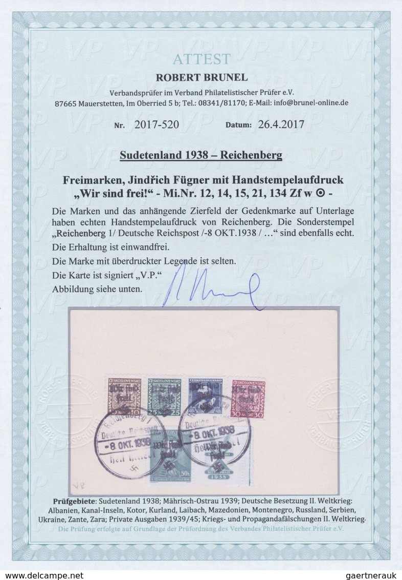 Brfst Sudetenland - Reichenberg: 1938, Gedenkmarke Jindrich Fügner 50 H. Mit Rechts Anhängendem Zierfeld U - Sudetenland