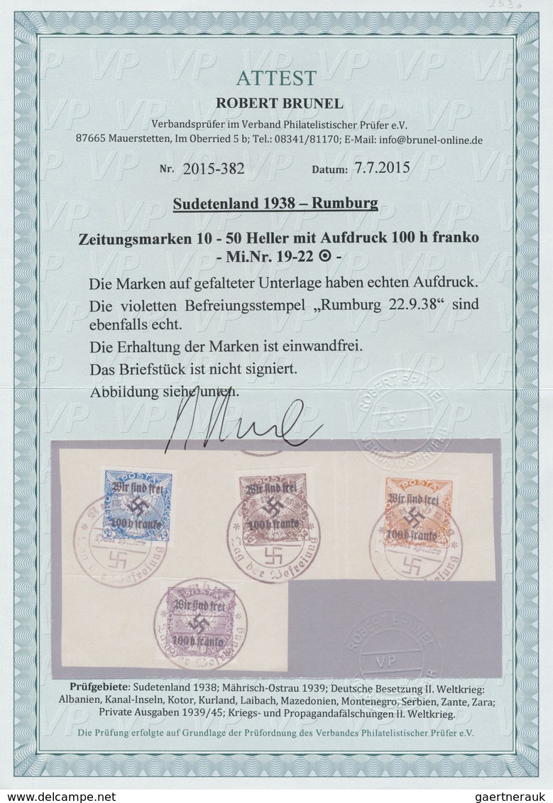 Brfst Sudetenland - Rumburg: 1938, 100 H. Auf 10 - 50 H. Zeitungsmarken Mit Handstempelaufdruck Auf Briefs - Région Des Sudètes