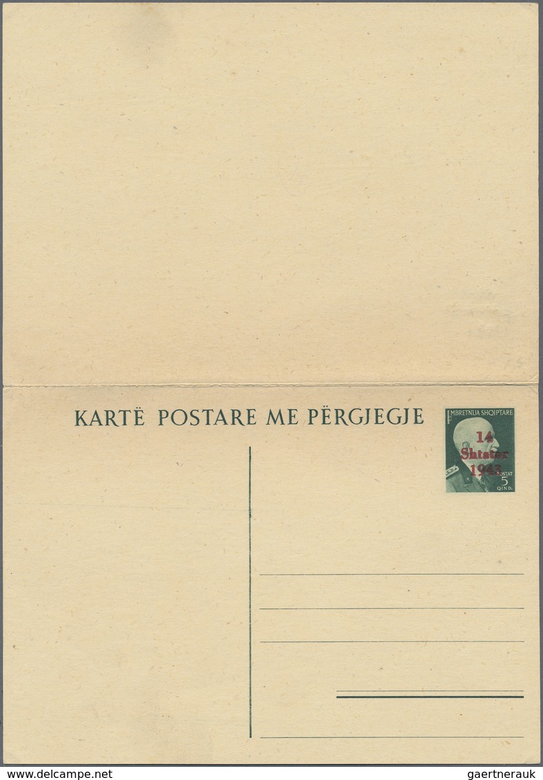 GA Dt. Besetzung II WK - Albanien - Ganzsachen: 1943, 5/5 Q Grün Antwortdoppelkarte Mit Rotem Aufdruck - Occupation 1938-45