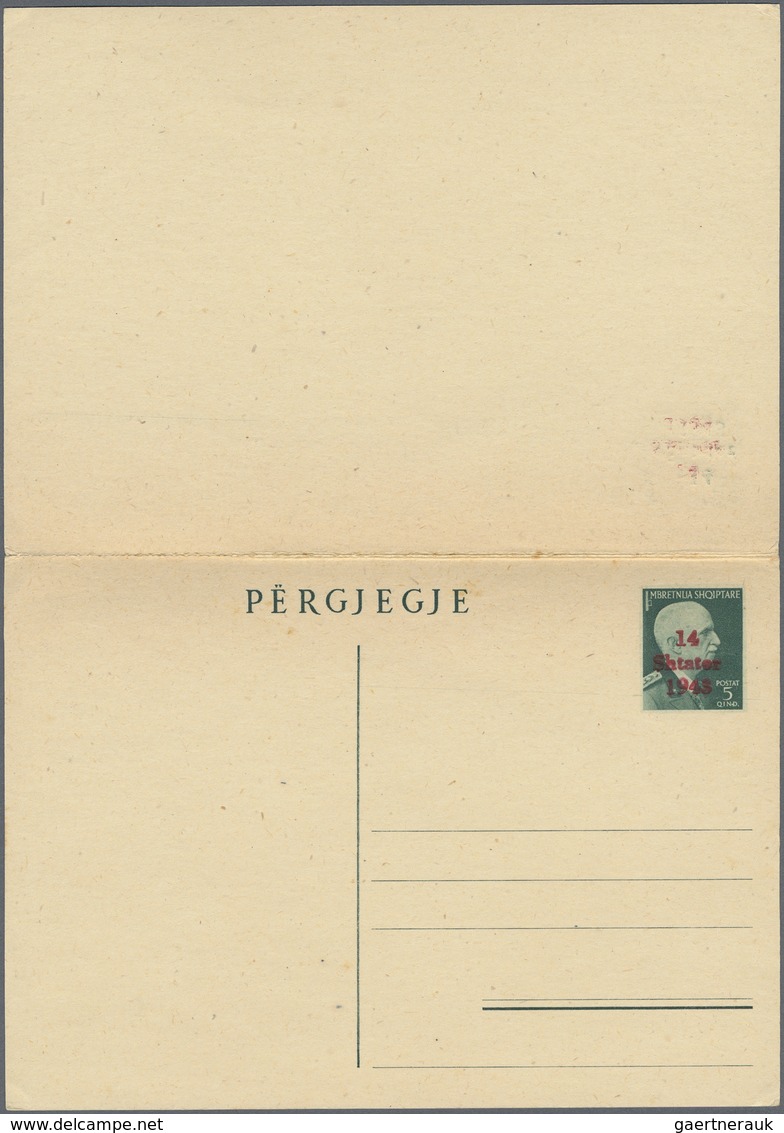 GA Dt. Besetzung II WK - Albanien - Ganzsachen: 1943, 5/5 Q Grün Antwortdoppelkarte Mit Rotem Aufdruck - Occupation 1938-45