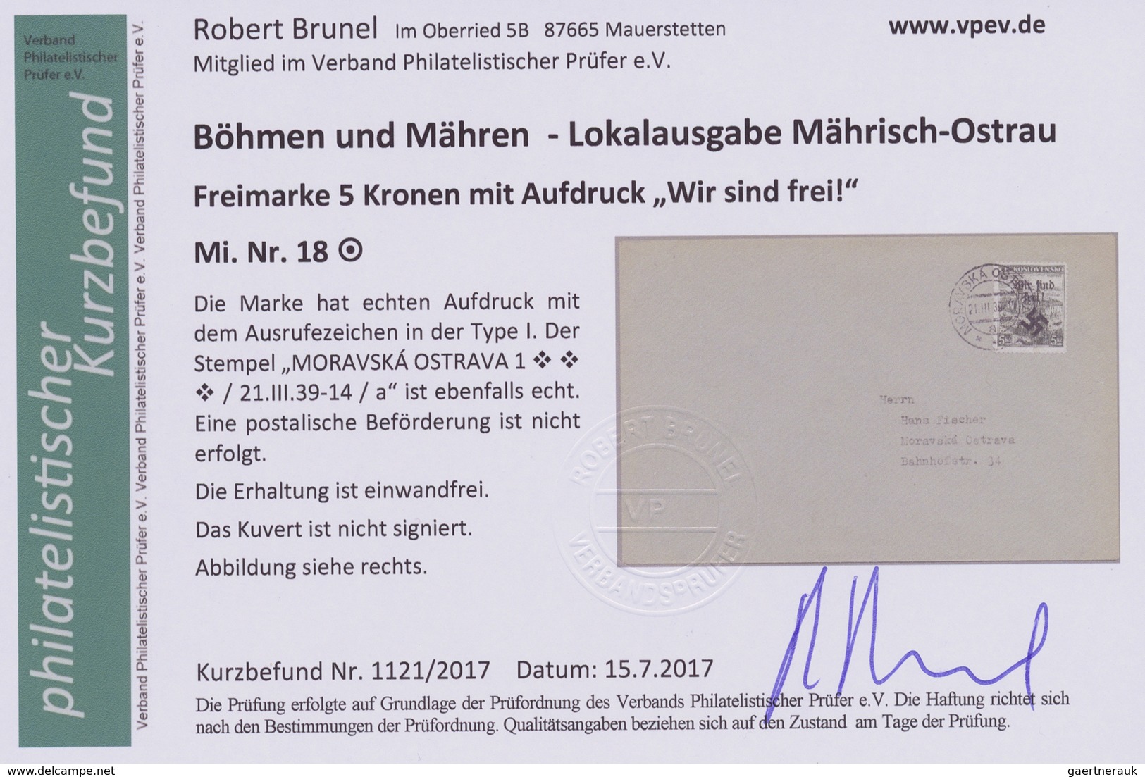 Br Dt. Besetzung II WK - Böhmen Und Mähren - Mährisch-Ostrau: 1939, Freimarken 4 Kr. Und 5 Kr. Mit Hand - Besetzungen 1938-45