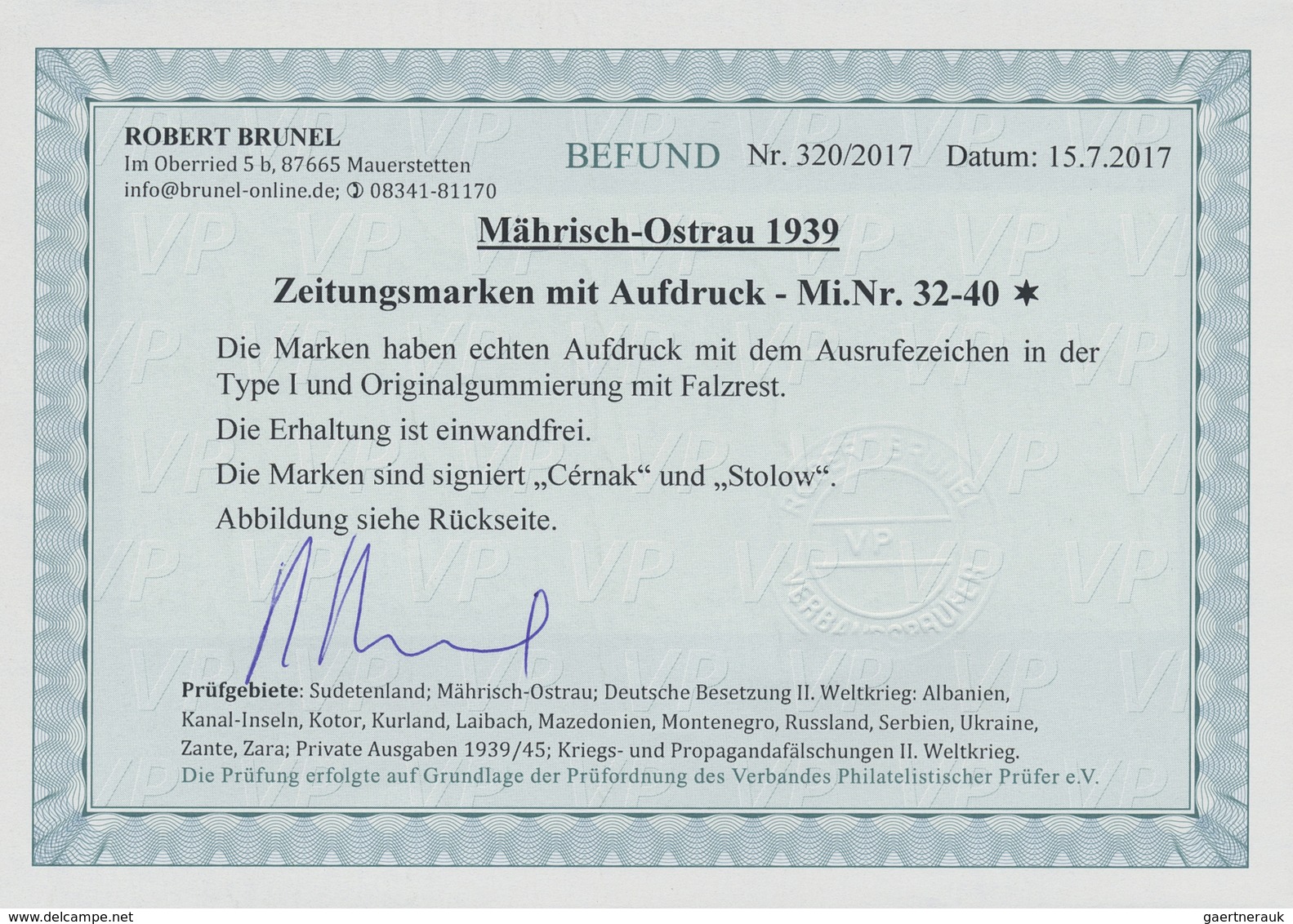 * Dt. Besetzung II WK - Böhmen Und Mähren - Mährisch-Ostrau: 1939, Zeitungsmarken 2 H. - 1 Kr., 9 Wert - Occupation 1938-45