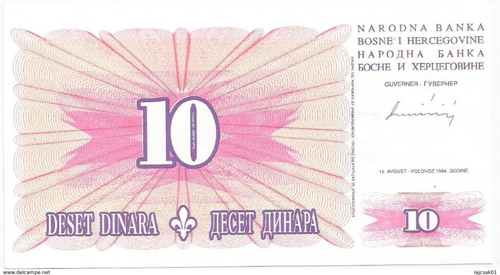 Bosnia And Herzegovina 10 Dinara  1994. UNC P-41 - Bosnie-Herzegovine