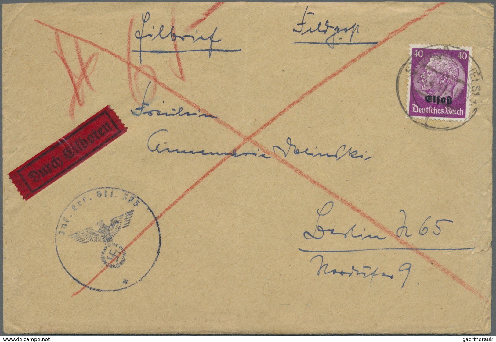 Br Dt. Besetzung II WK - Elsass: 1940, 40 Pf Lebhaftviolett, EF Für Die Expressgebühr Auf Feldpostbrief - Occupazione 1938 – 45