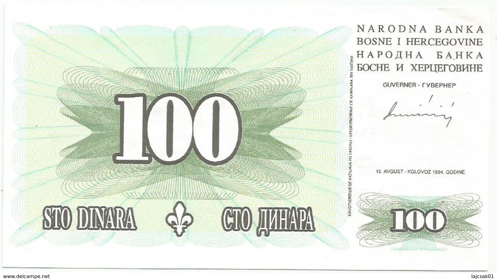 Bosnia And Herzegovina 100 Dinara  1994. UNC P-44 - Bosnia And Herzegovina