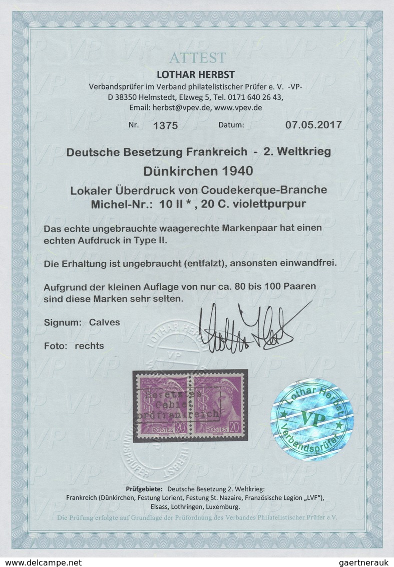 * Dt. Besetzung II WK - Frankreich - Dünkirchen: 1940, 20 C. Merkur Im Waagerechten Paar Mit Aufdruck - Besetzungen 1938-45