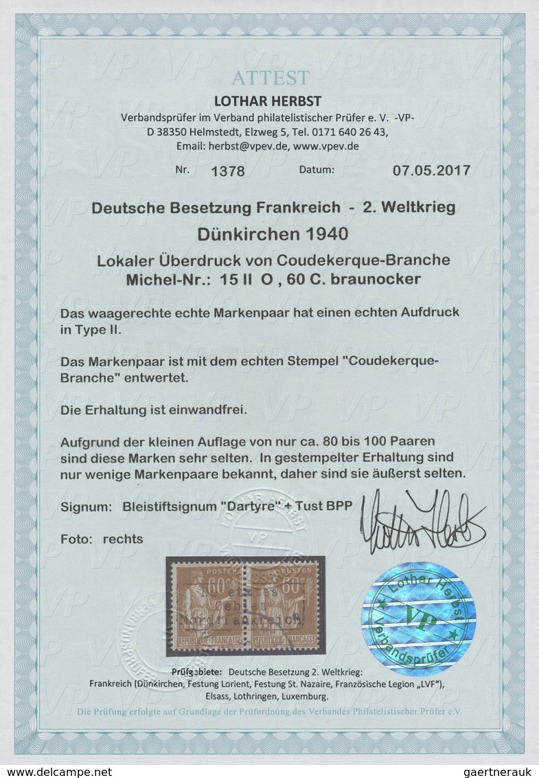 O Dt. Besetzung II WK - Frankreich - Dünkirchen: 1940, 60 C. Friedensallegorie Im Waagerechten Paar Mi - Occupation 1938-45