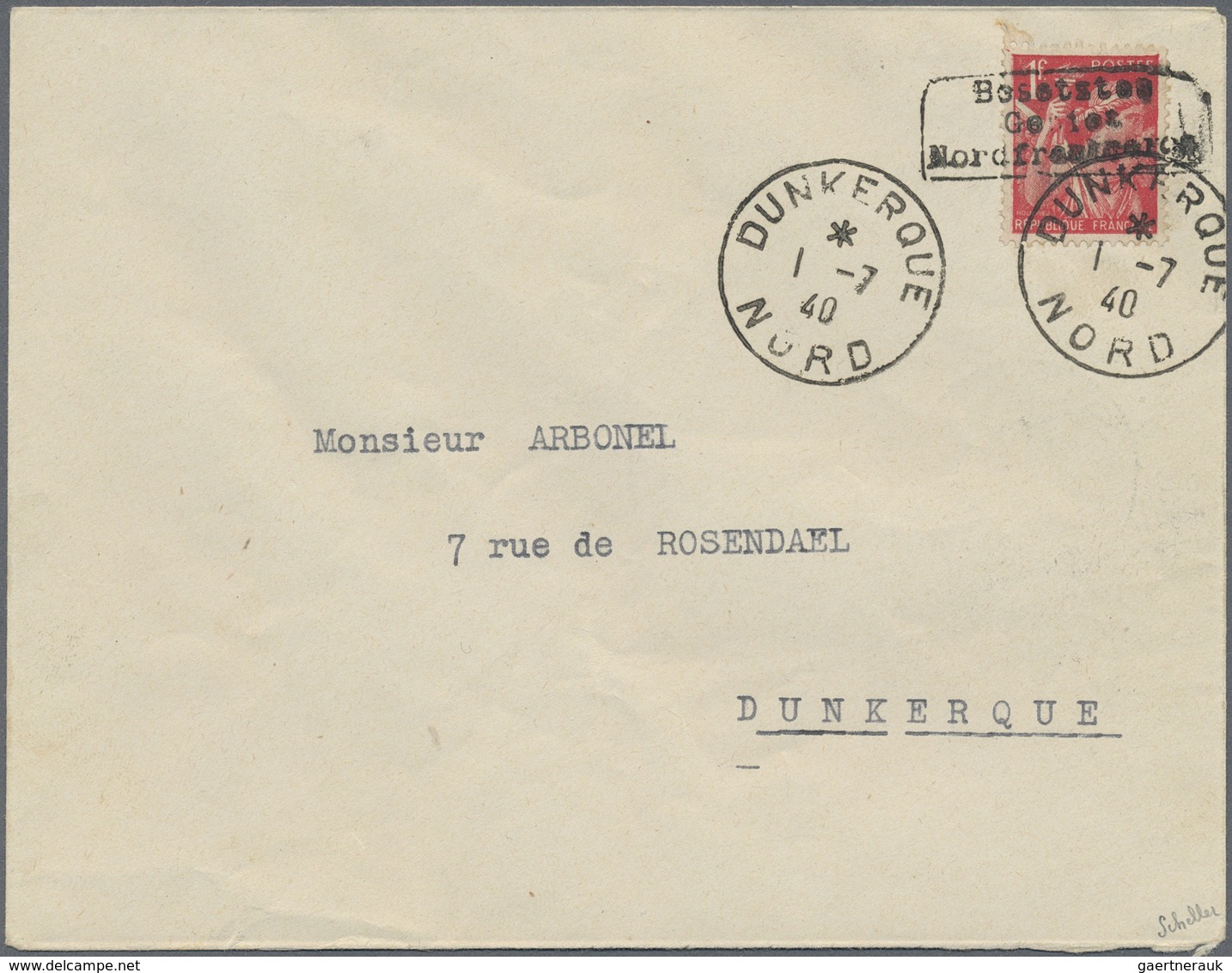 Br Dt. Besetzung II WK - Frankreich - Dünkirchen: 1940, 1 Fr. Mit Aufdruck In Type I (Ecken Oben Abgeru - Occupation 1938-45