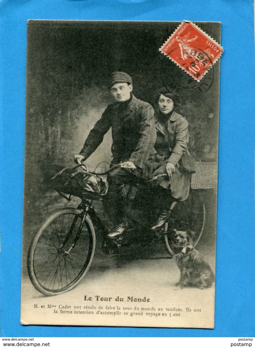 Le Tour Du Monde En Tandem-vélo--Mr Et Mme Cadet - Beau Plan Animé -a Voyagé En 1911 - Ciclismo