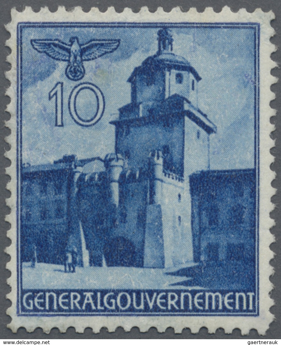 (*) Dt. Besetzung II WK - Generalgouvernement: 1940, 10 Gr Blau Bauwerke, Probedruck In Zähnung L12, Sau - Occupation 1938-45