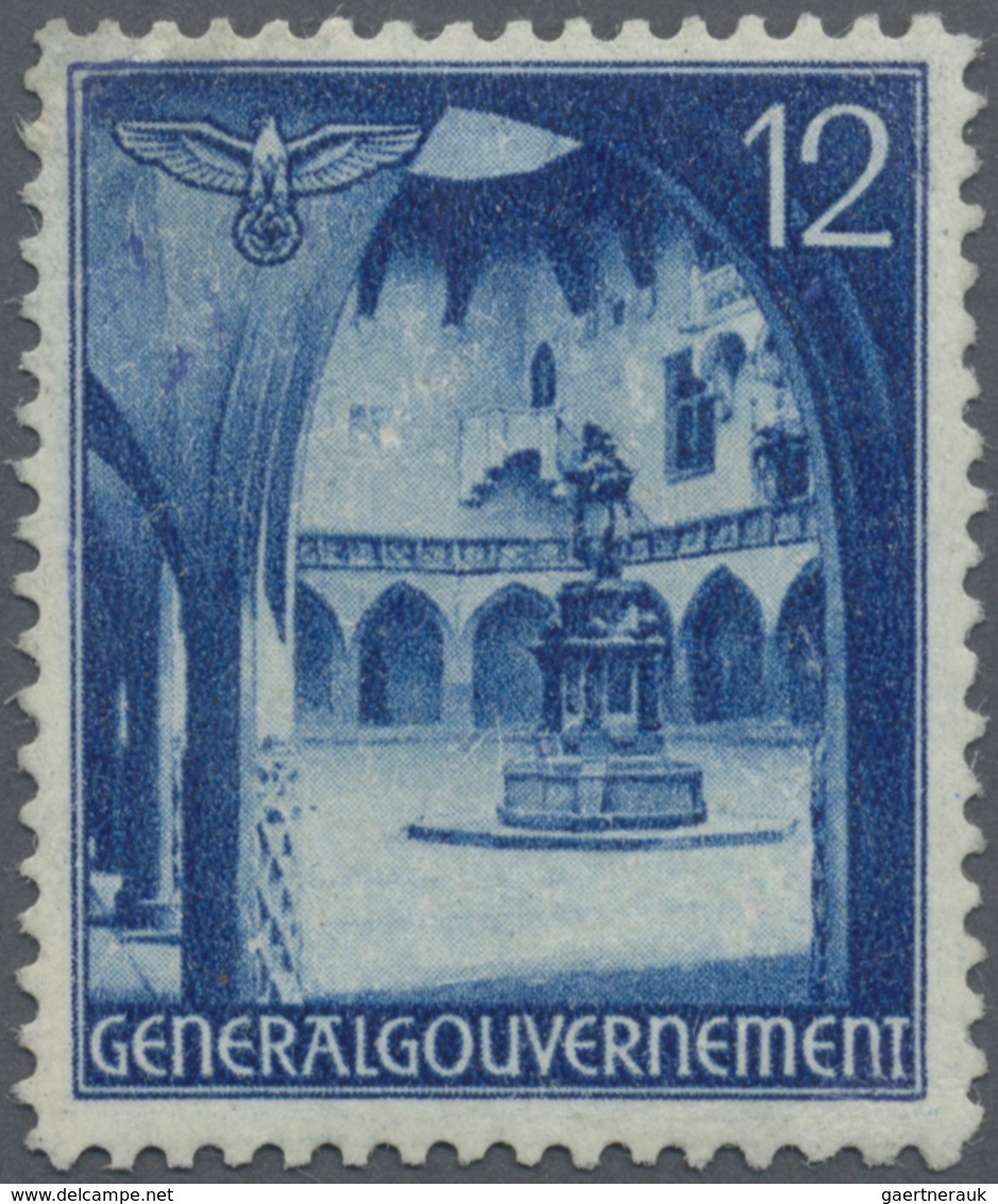 (*) Dt. Besetzung II WK - Generalgouvernement: 1940, 12 Gr Blau Bauwerke, Probedruck In Zähnung L12, Sau - Occupazione 1938 – 45