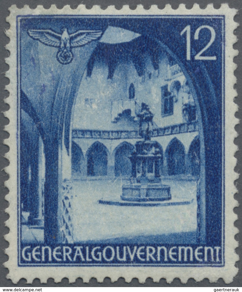 (*) Dt. Besetzung II WK - Generalgouvernement: 1940, 12 Gr Blau Bauwerke, Probedruck In Zähnung L12, Sau - Occupation 1938-45