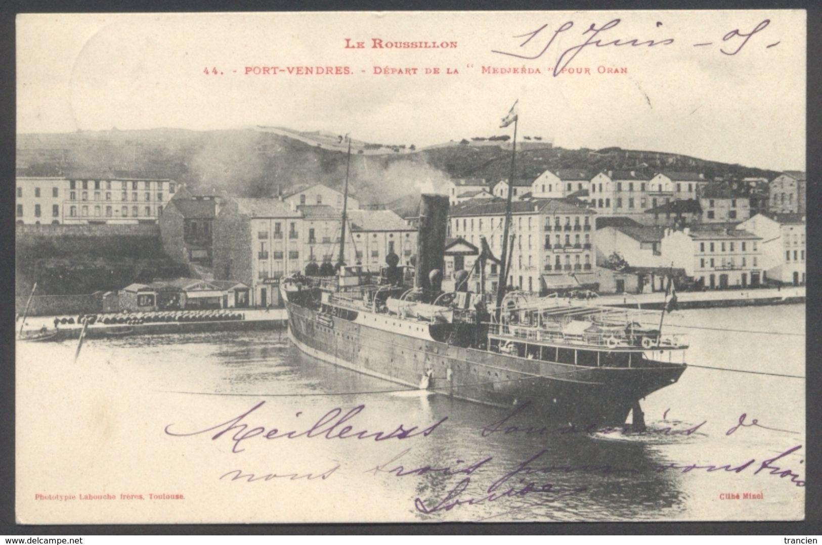 Port-Vendres - Départ De La " Medjerda " Pour Oran - N° 44 - Voir 2 Scans - Port Vendres