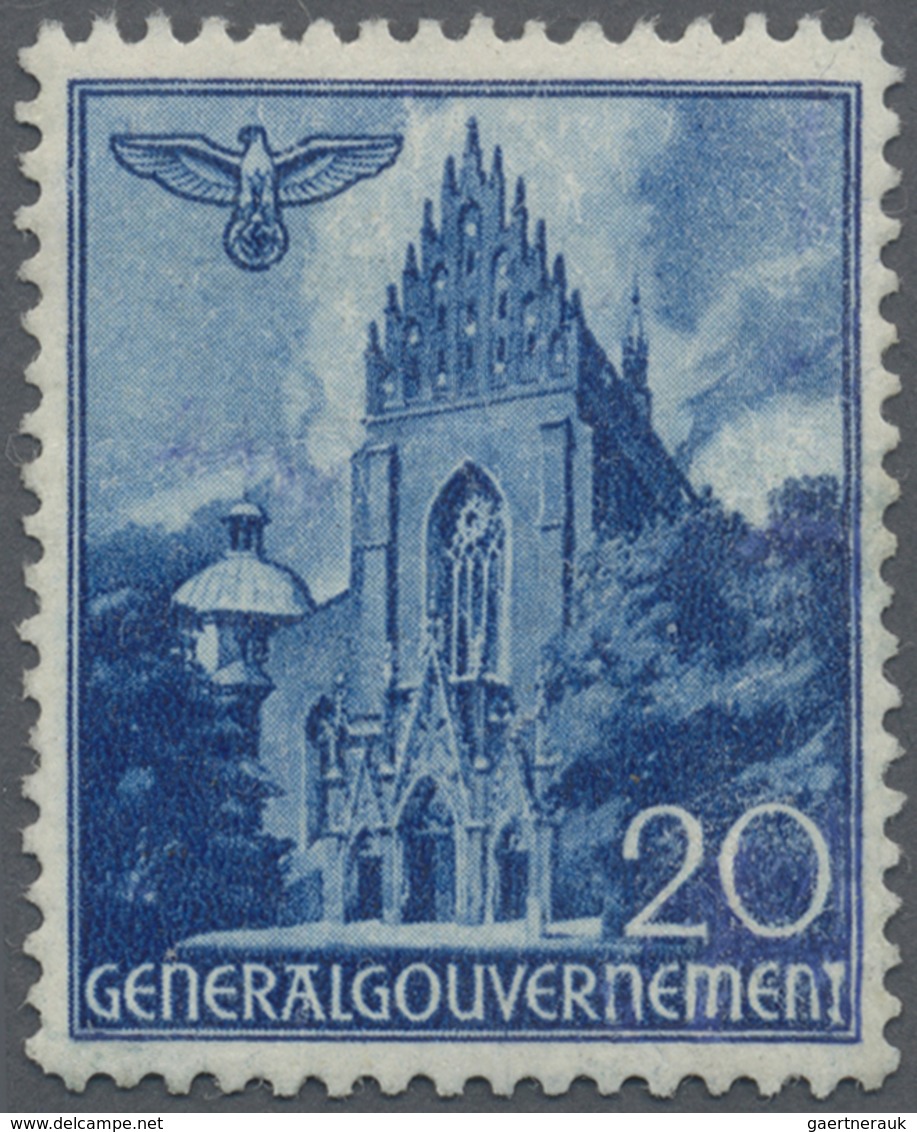 (*) Dt. Besetzung II WK - Generalgouvernement: 1940, 20 Gr Blau Bauwerke, Probedruck In Zähnung L12, Sau - Besetzungen 1938-45