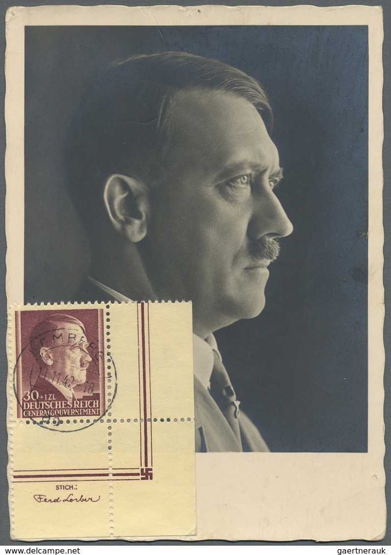 Br Dt. Besetzung II WK - Generalgouvernement: 1942. Foto-Maximumkarte "Hitler" Mit Pass. Marke 30gr+1zl - Besetzungen 1938-45