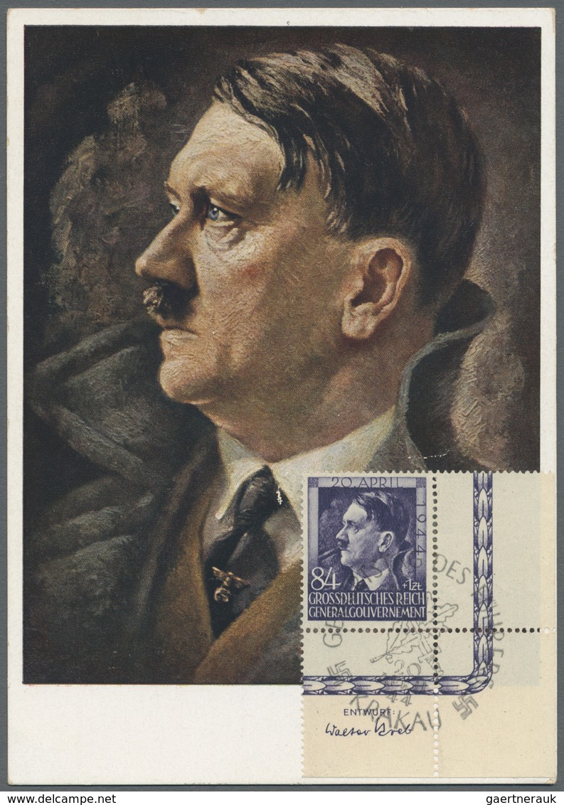 Br Dt. Besetzung II WK - Generalgouvernement: 1944. Maximumkarte "Hitler" Mit Pass. Marke 84gr+1zl (ER- - Occupation 1938-45