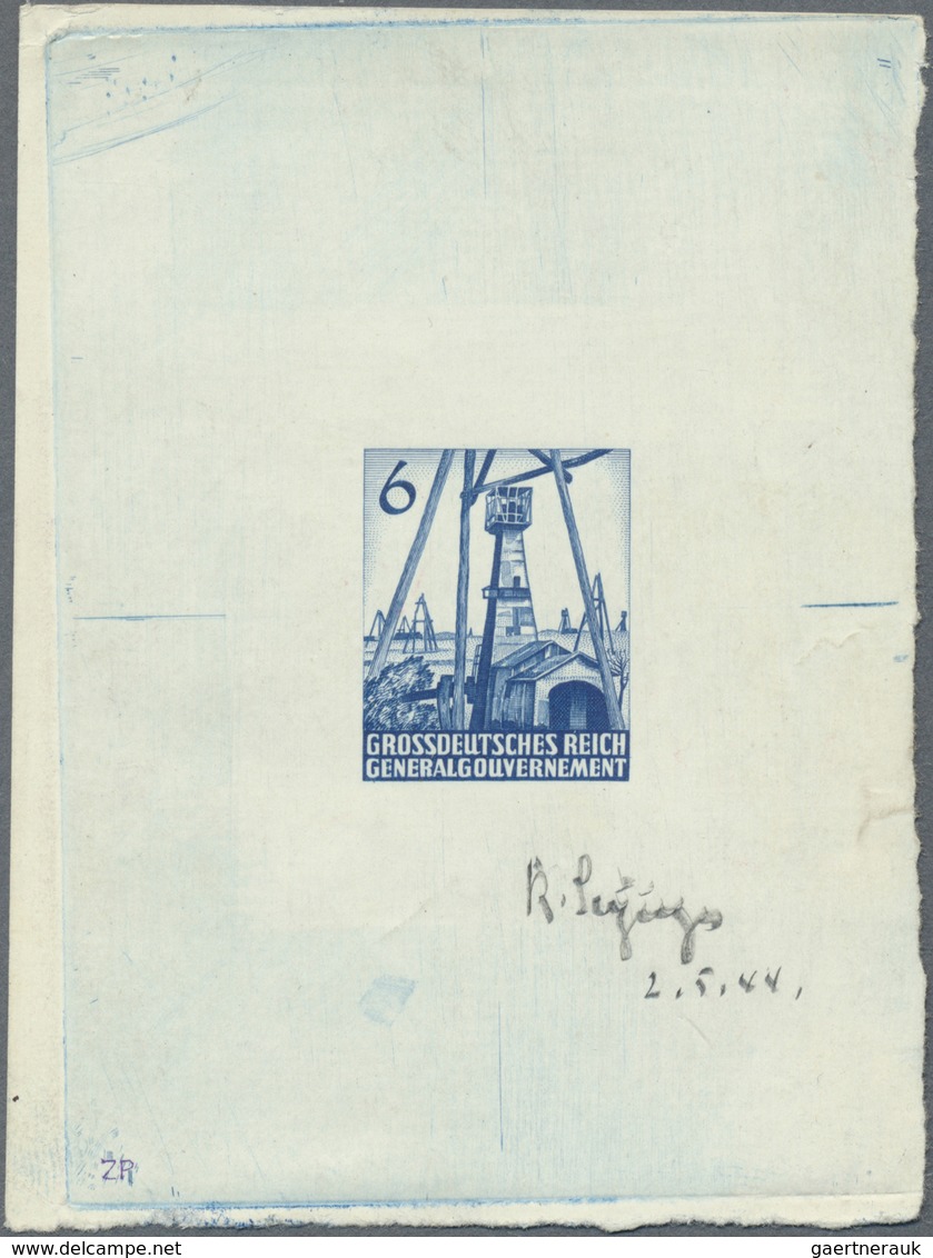 (*) Dt. Besetzung II WK - Generalgouvernement: 1944, 6 (Gr) Blau Bohrtürme, Ungezähnter Probedruck Der U - Occupazione 1938 – 45