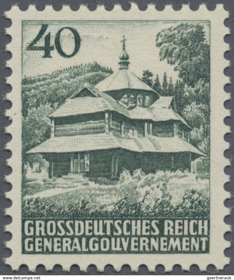 ** Dt. Besetzung II WK - Generalgouvernement: 1944, 40 (Gr) Graugrün Holzkirche, Gezähnter Postfrischer - Occupation 1938-45