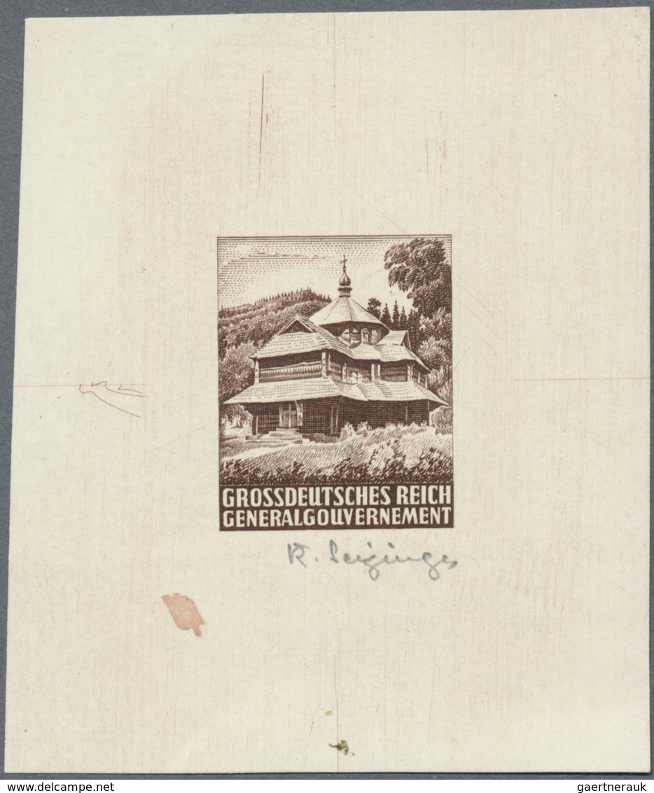 (*) Dt. Besetzung II WK - Generalgouvernement: 1944, (40 Gr) Lilabraun Holzkirche, Ungezähnter Probedruc - Besetzungen 1938-45