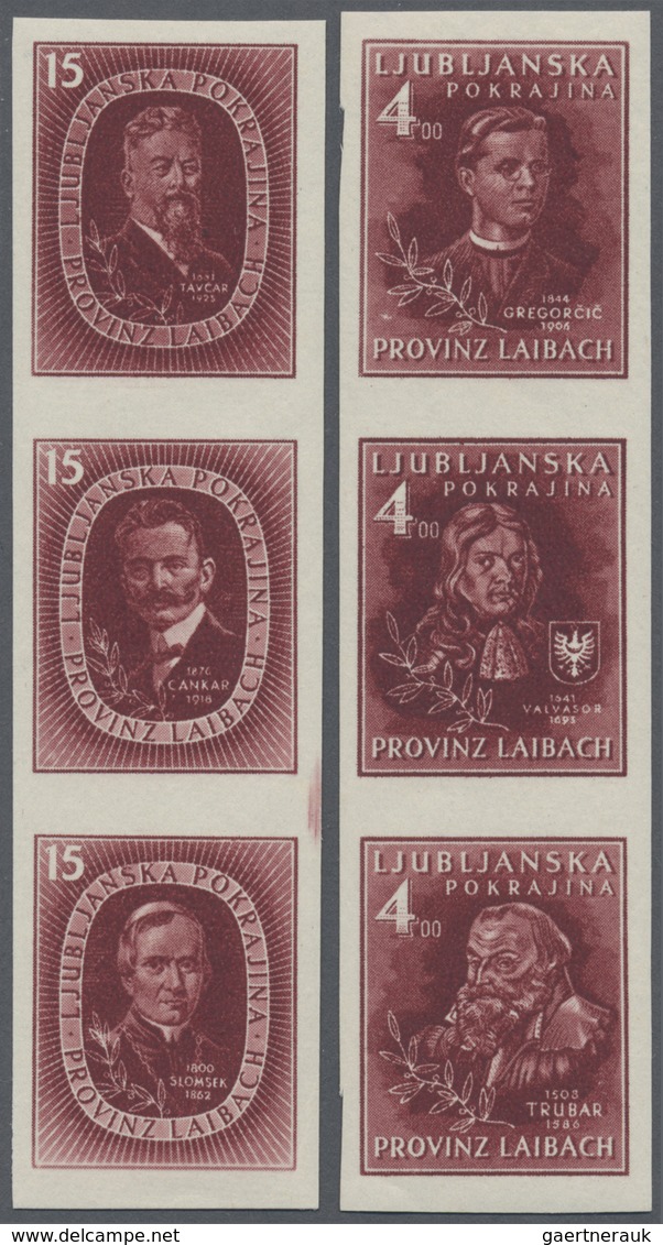 ** Dt. Besetzung II WK - Laibach: 1945, Verdiente Slowenen Dunkelbräunlichkarmin Je Komplett Gezähnt Un - Besetzungen 1938-45