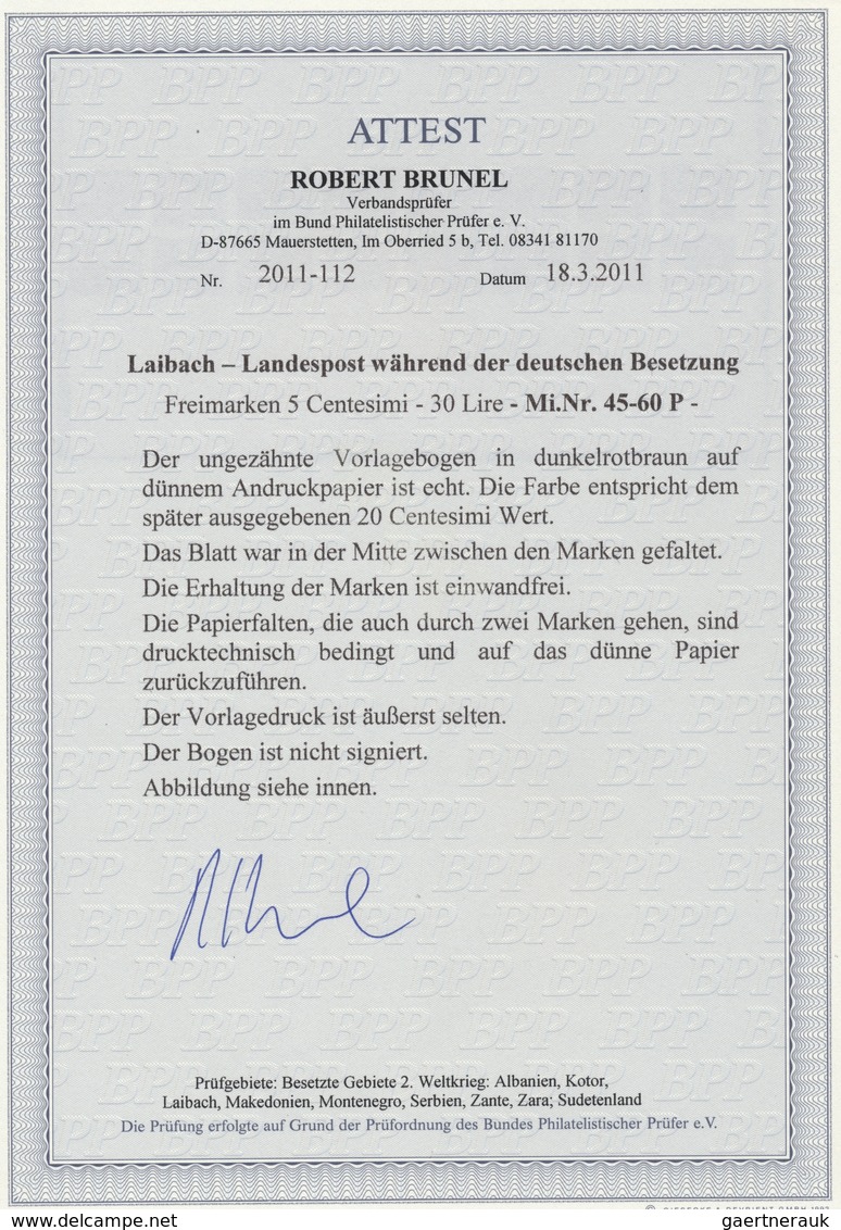 (*) Dt. Besetzung II WK - Laibach: 1945: Freimarkenserie Zu 16 Werten, 5 C. - 30 L., Kombinationsbogen, - Occupation 1938-45