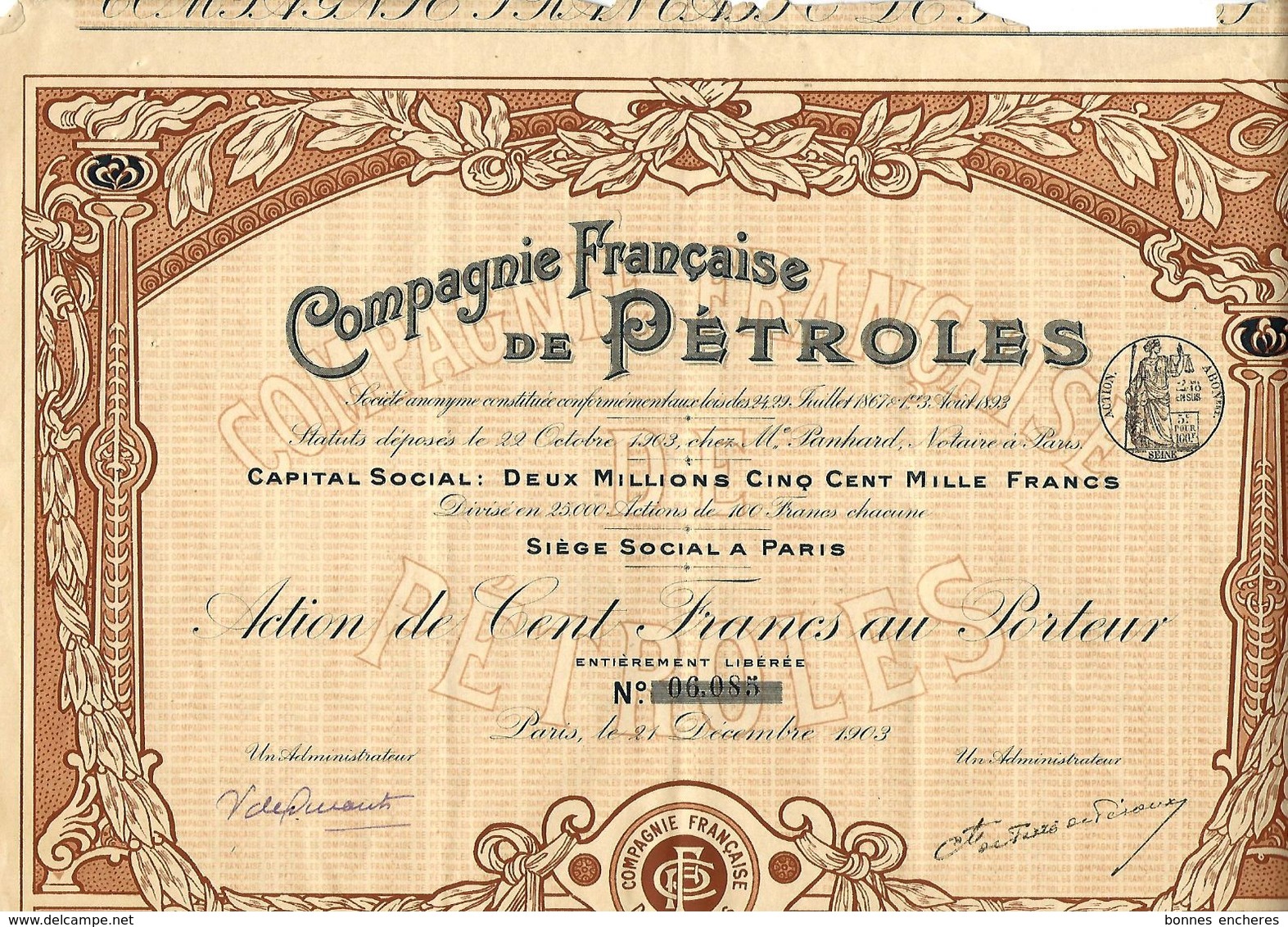 1903 VOIR HISTORIQUE TOTAL CIE FRANCAISE DE PETROLES 1903 PARIS VOIR SCANS+HISTORIQUE - Pétrole