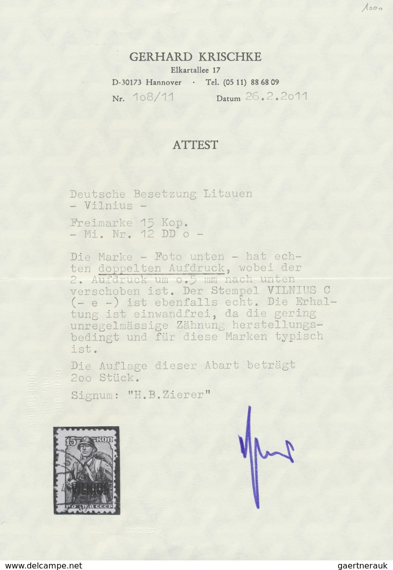 O Dt. Besetzung II WK - Litauen: 1941, 15 K. Graugrün, Mit Doppeltem Aufdruck „VILNIUS”, Gestempelt, D - Besetzungen 1938-45