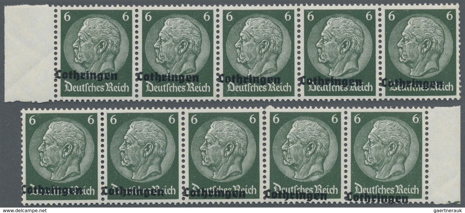 ** Dt. Besetzung II WK - Lothringen: 1940, Freimarken Hindenburg 6 Pf. Schwarzgrün In Zwei Angefalteten - Occupazione 1938 – 45