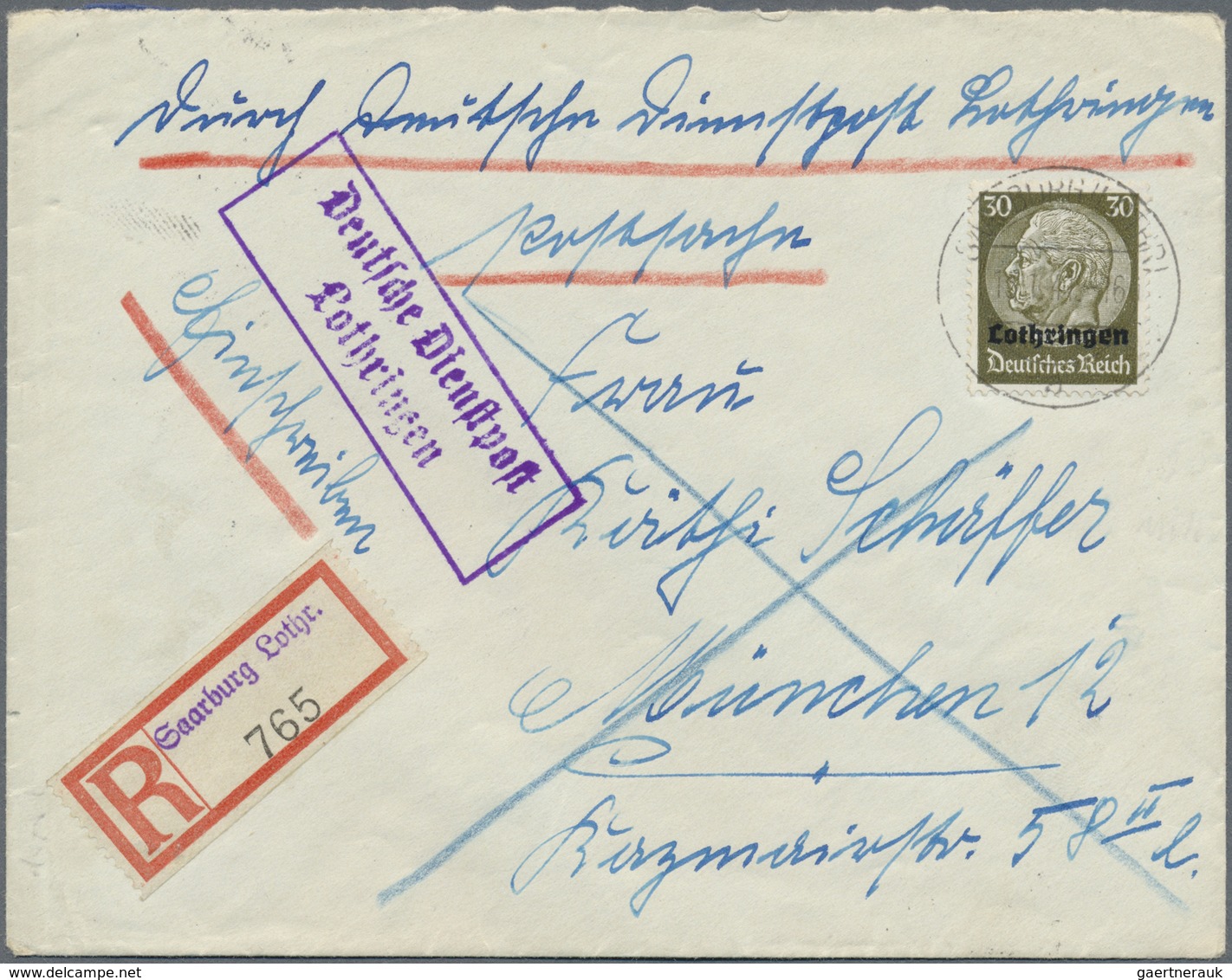 Br Dt. Besetzung II WK - Lothringen: 1940, 30 Pf Dkl'braunoliv, Portogerechte EF Für Die Einschreibe-Ge - Occupazione 1938 – 45