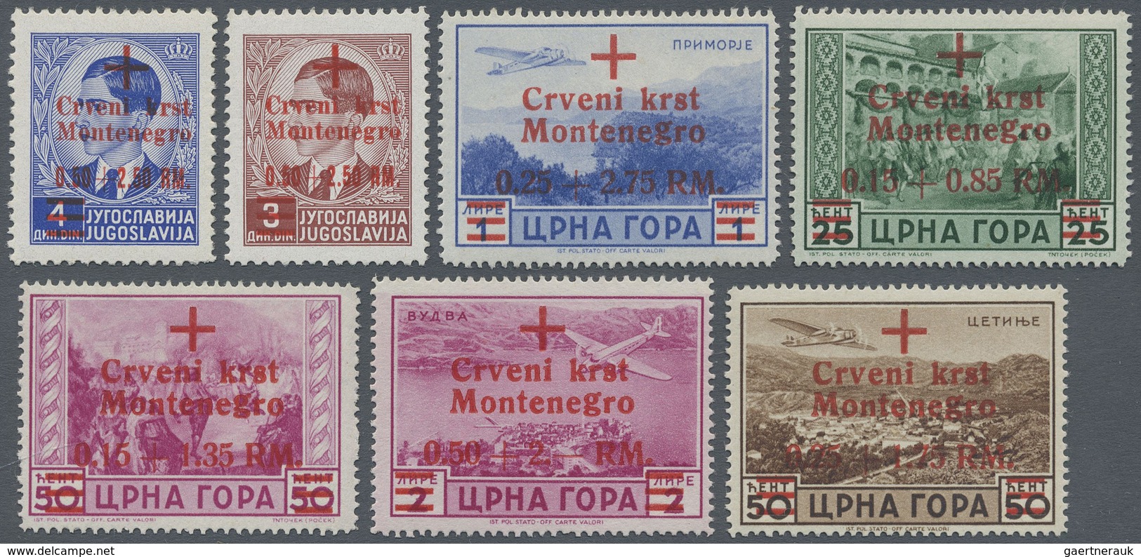 ** Dt. Besetzung II WK - Montenegro: 1944, 25 C Bis 2L Aufdruckwerte (rot) Rotes Kreuz Postfrisch - Occupazione 1938 – 45