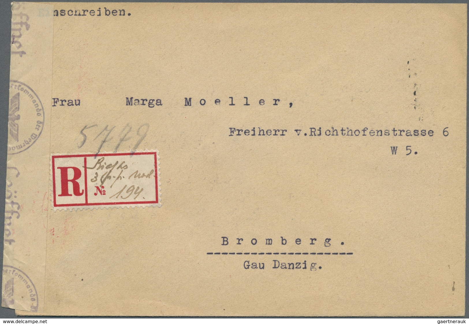 Br Dt. Besetzung II WK - Ostland: 1942, Einschreiben Ab RIGA Mit Rückseitiger Frankatur Nach Bromberg M - Occupazione 1938 – 45