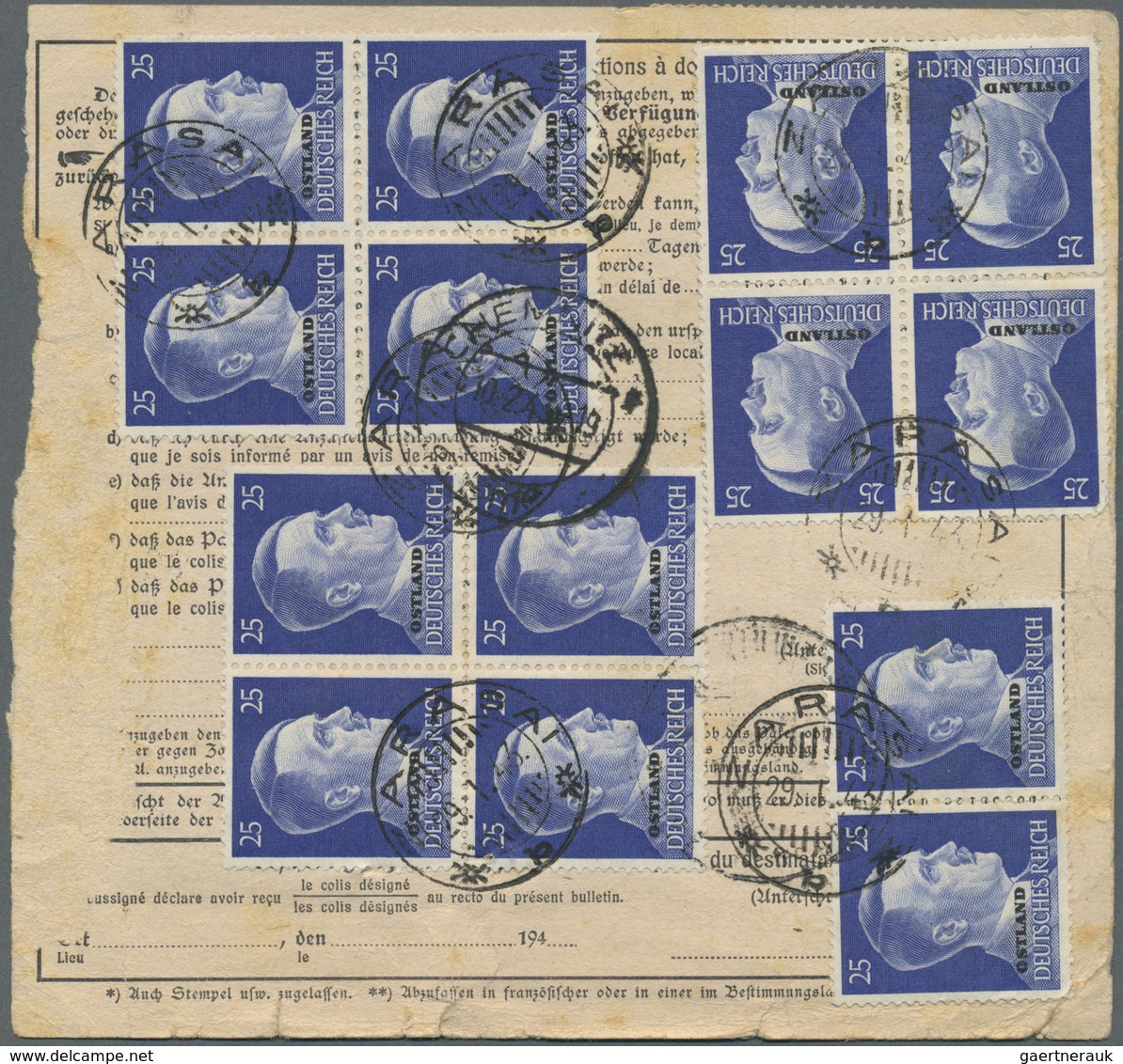 Br Dt. Besetzung II WK - Ostland: 1941, 25 Pf Violettblau, 6er-Block Als MeF Auf Paketkarte Von Mustla, - Occupazione 1938 – 45