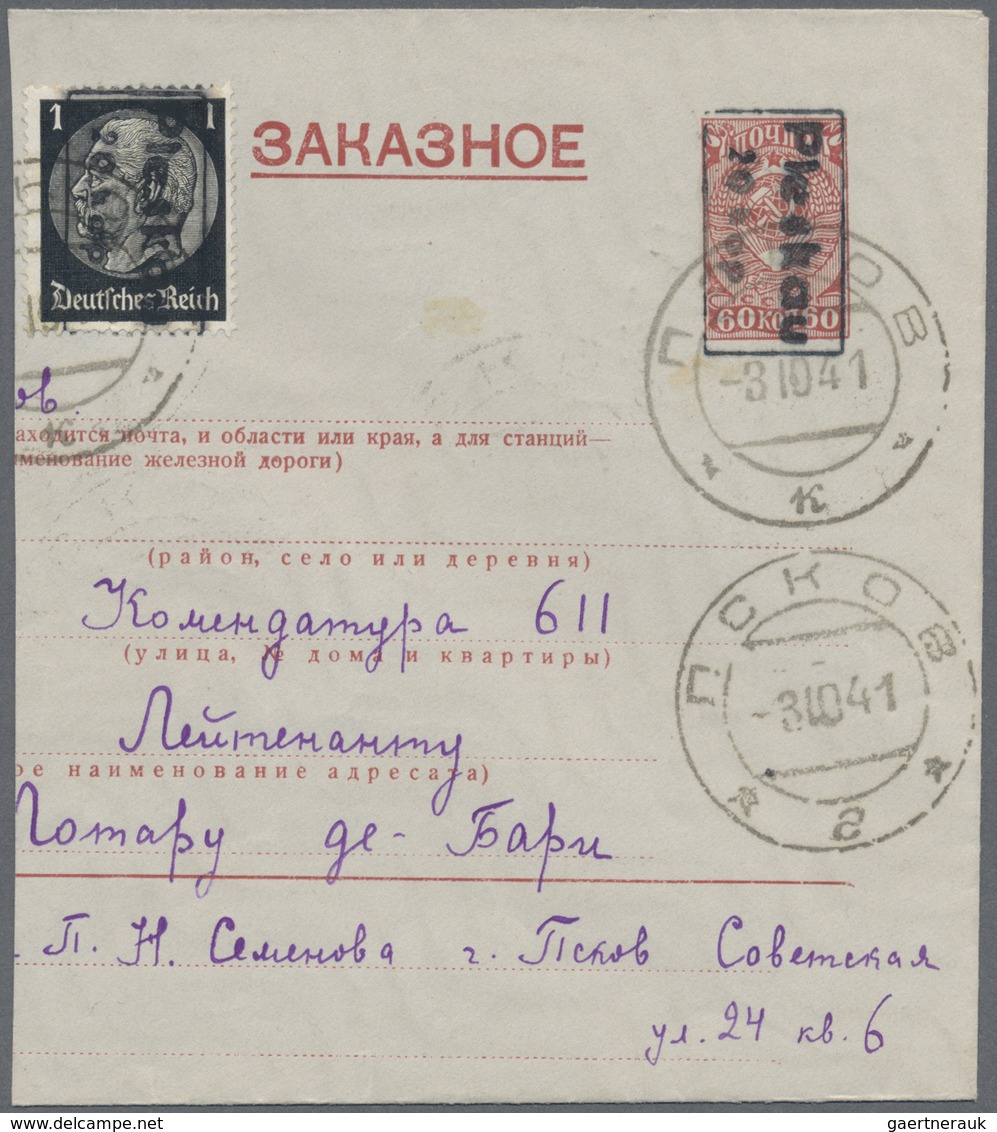 Brfst Dt. Besetzung II WK - Russland - Pleskau (Pskow): 1941, 20 K. Auf 1 Pfg. Hindenburg Mit Handstempel - Occupazione 1938 – 45