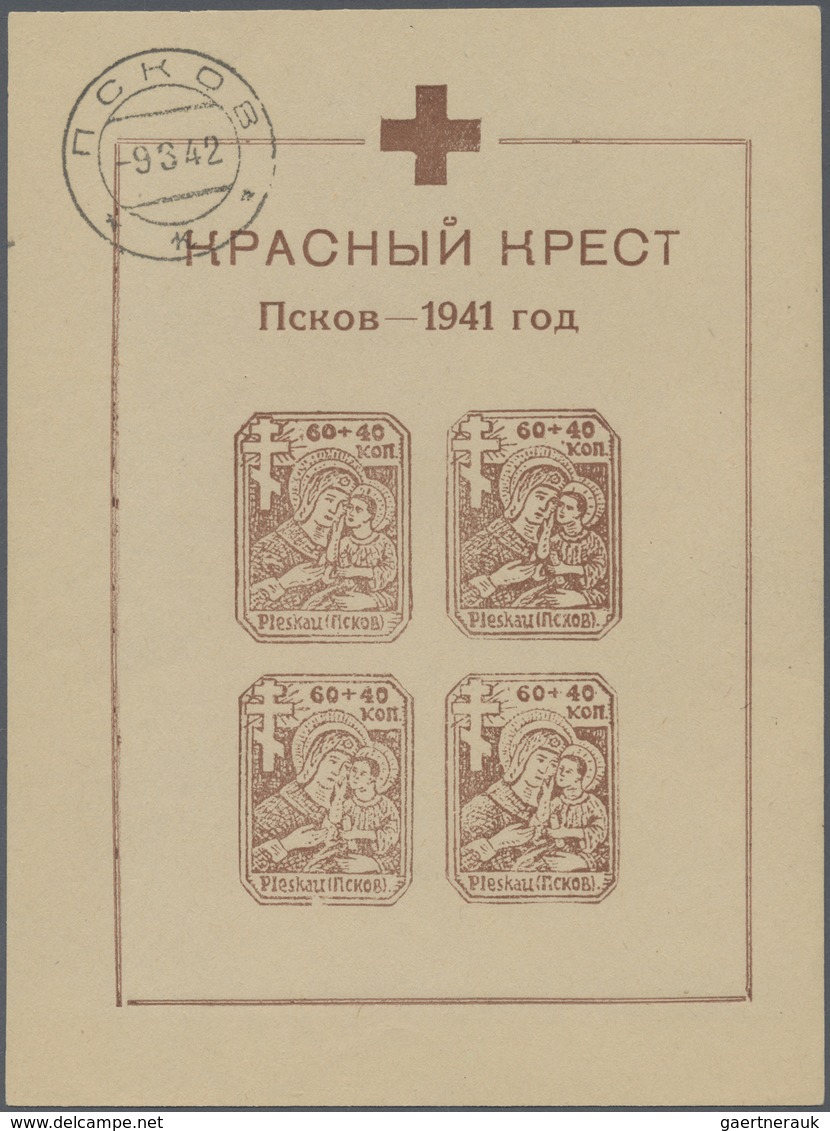 ** Dt. Besetzung II WK - Russland - Pleskau (Pskow): 1942, Rotes Kreuz-Block Mit Ausgabestempel Auf Pap - Besetzungen 1938-45