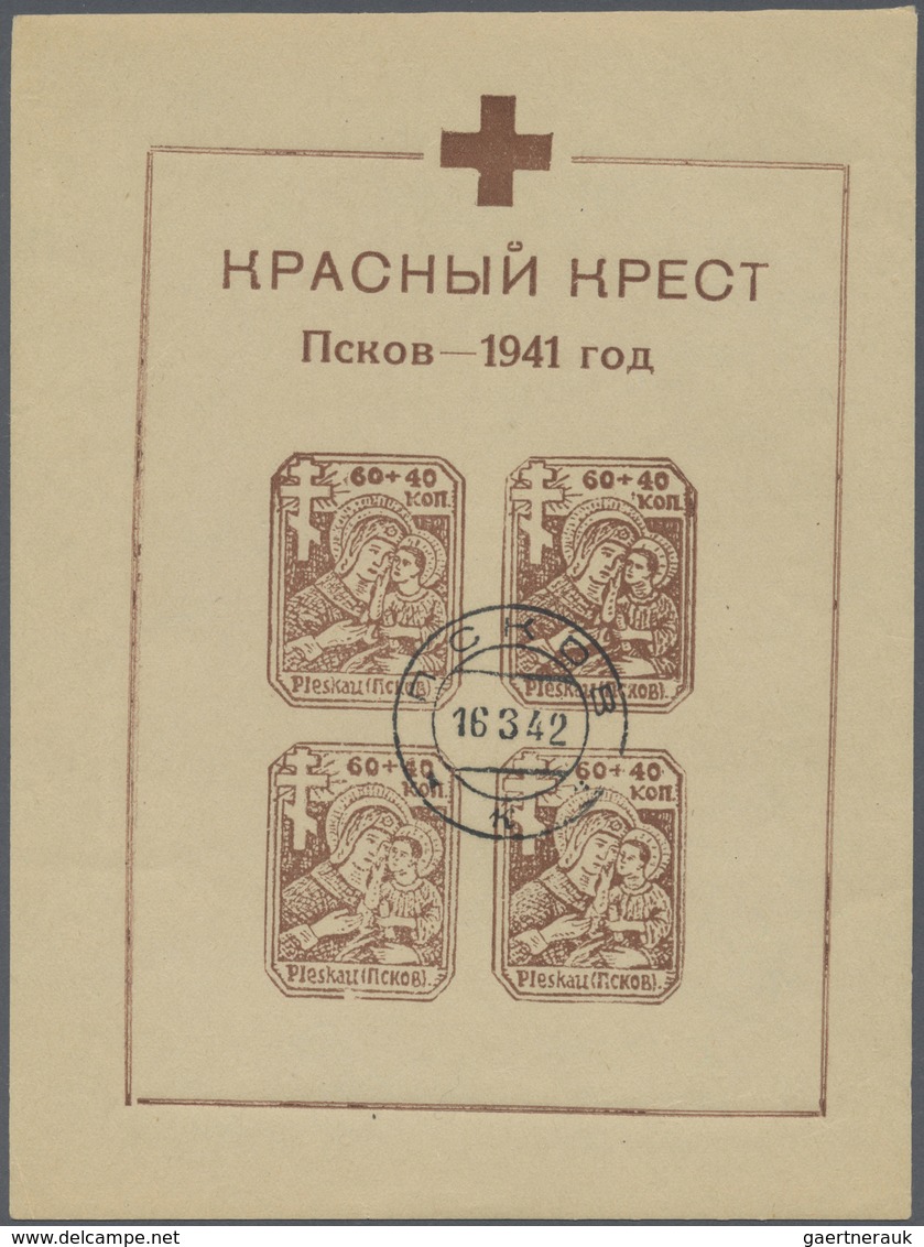 O Dt. Besetzung II WK - Russland - Pleskau (Pskow): 1942, Rotes Kreuz-Block Auf Papier Ohne Wasserzeic - Occupazione 1938 – 45