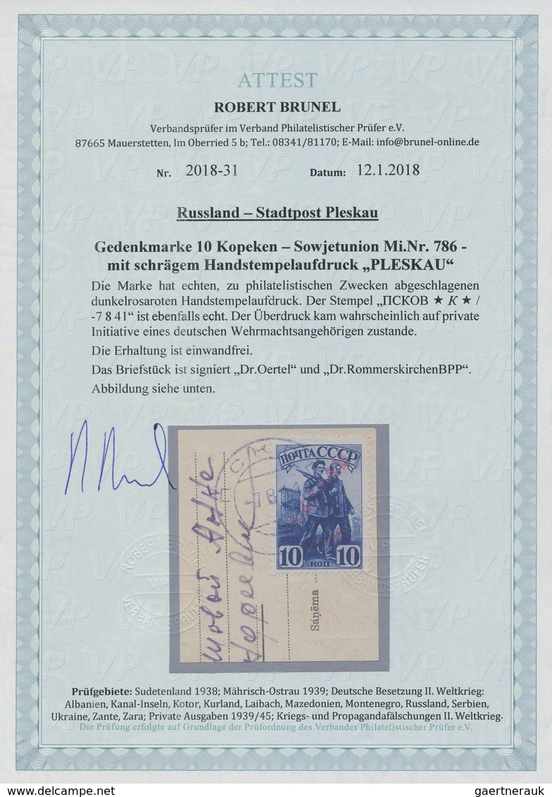 Brfst Dt. Besetzung II WK - Russland - Pleskau (Pskow): 1941, 10 Kop. (Russland Mi.Nr.: 786) Mit Rotem Gum - Besetzungen 1938-45