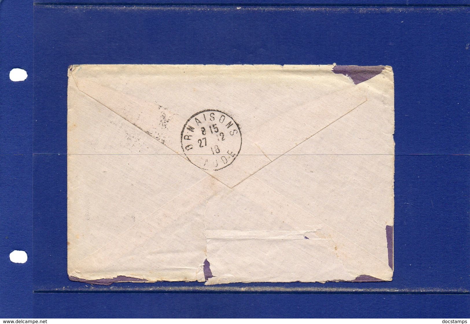 ##(DAN182)-21-12-1918-military Exemption Cover(F.M.) Sent To Ornaisons, Tresor Et Postes Postmark - Lettres & Documents