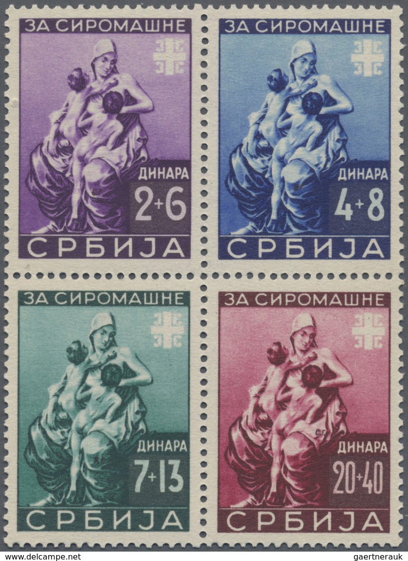 ** Dt. Besetzung II WK - Serbien: 1942, Herzstück Des Zusammendruckbogens Mit 4 Stecherzeichen Postfris - Occupation 1938-45