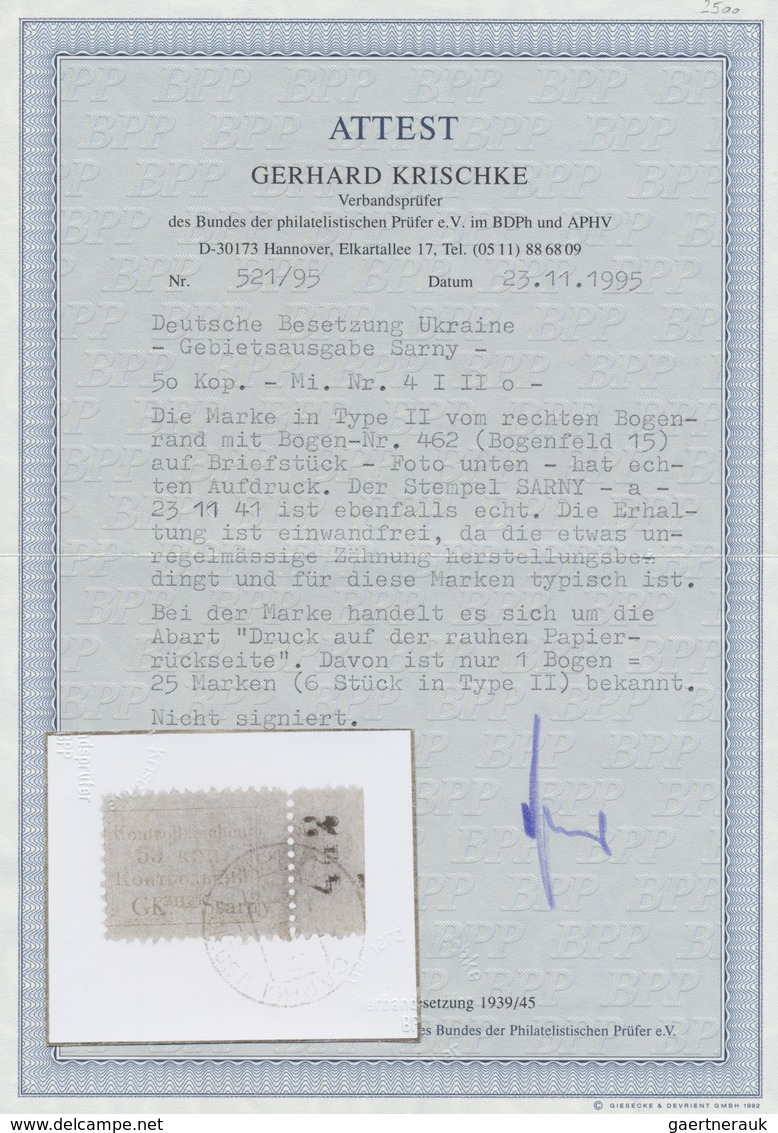 Brfst Dt. Besetzung II WK - Ukraine - Sarny: 1941, 50 K. Schwarz Auf Dunkelblau, Gezähnt Mit Druck Auf Der - Occupazione 1938 – 45