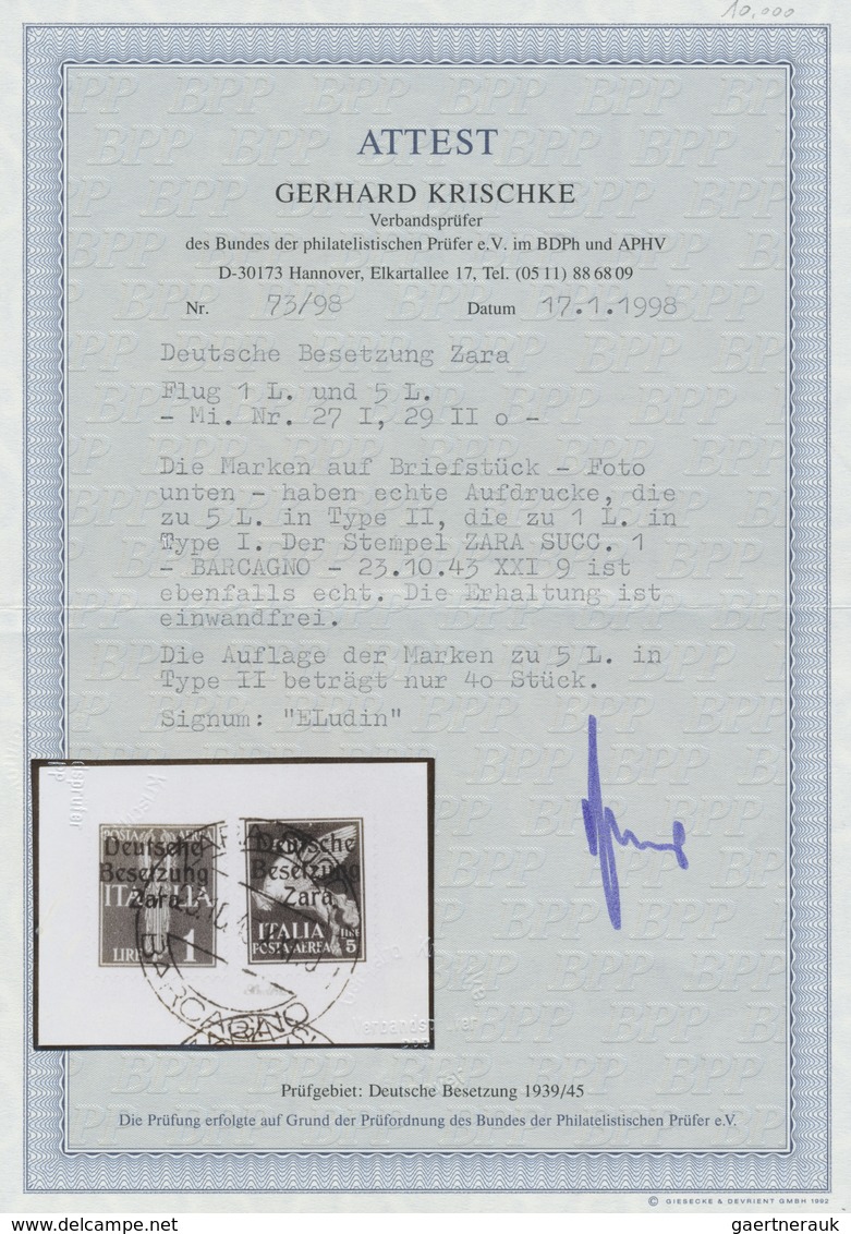 Brfst Dt. Besetzung II WK - Zara: 1943, Freimarken Mit Echtem Aufdruck 1 L Violett Und 5 L Grün Auf Briefs - Besetzungen 1938-45