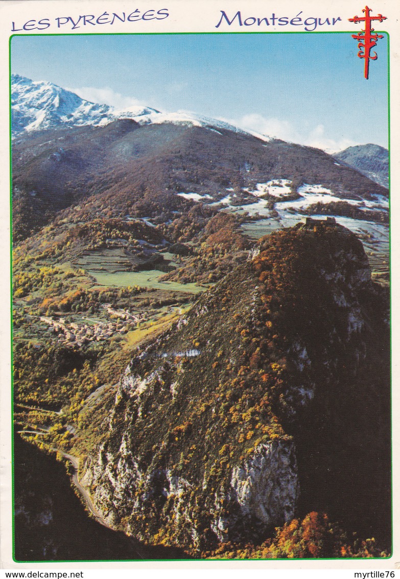 MONTSEGUR: Vue Aérienne ,le Chateau, Le Village ,au Loin Le Massif Du St Barthelemy - Sonstige & Ohne Zuordnung