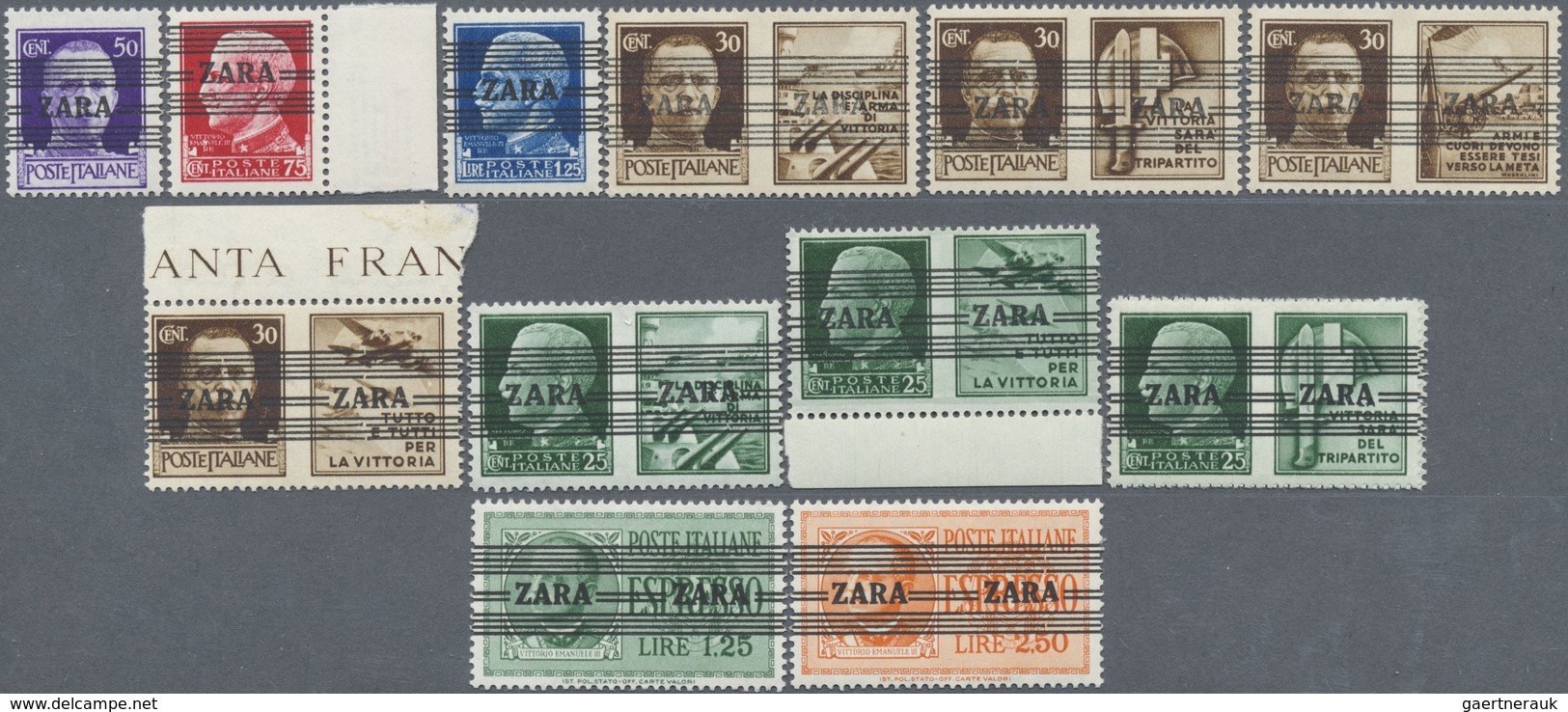 ** Dt. Besetzung II WK - Zara: 1943, 3 Komplette Sätze Mit Aufdruckwerten Incl. Marken Mit Propaganda-N - Occupation 1938-45