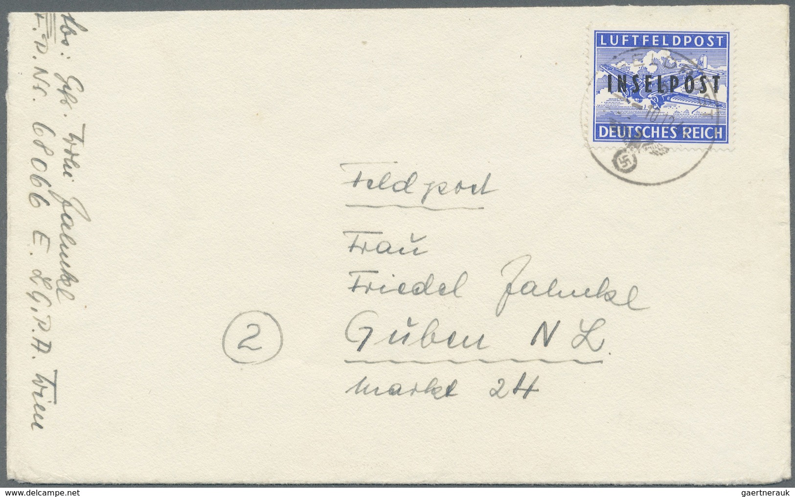 Br Feldpostmarken: 1944, Luftfeldpostbrief Mit Einer „INSELPOST-Zulassungsmarke" Mit Waagerechtem Lokal - Sonstige & Ohne Zuordnung