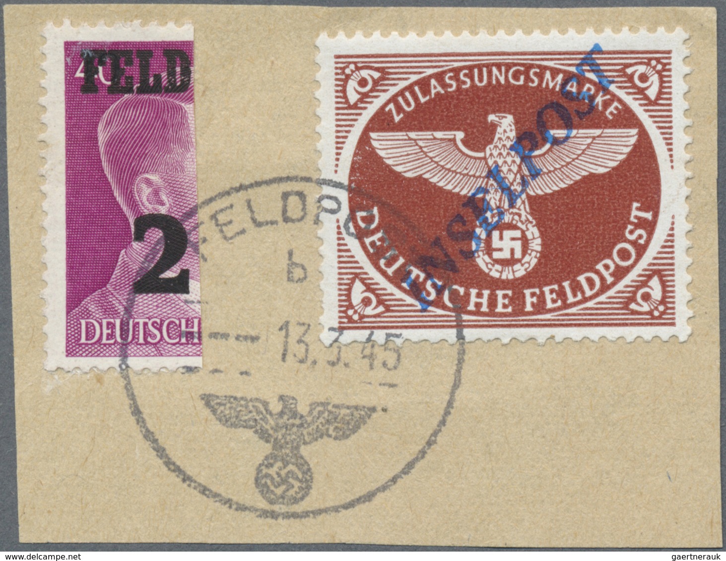 Brfst Feldpostmarken: 1945. Agramer Aufdruck INSELPOST Schwarzblau, Gezähnt, Mit Halbierter Zulassungsmark - Autres & Non Classés