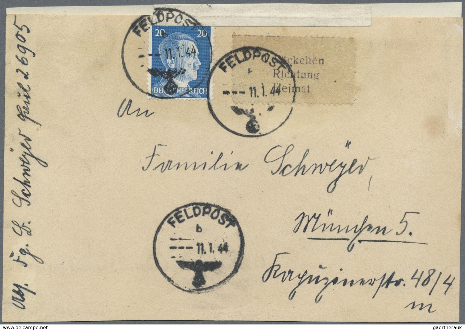 Br Feldpostmarken: 1943, Krim Päckchen-Zulassungsmarke In Type I Und 20 Pfg. Hitler Mit Normstempel "b - Autres & Non Classés